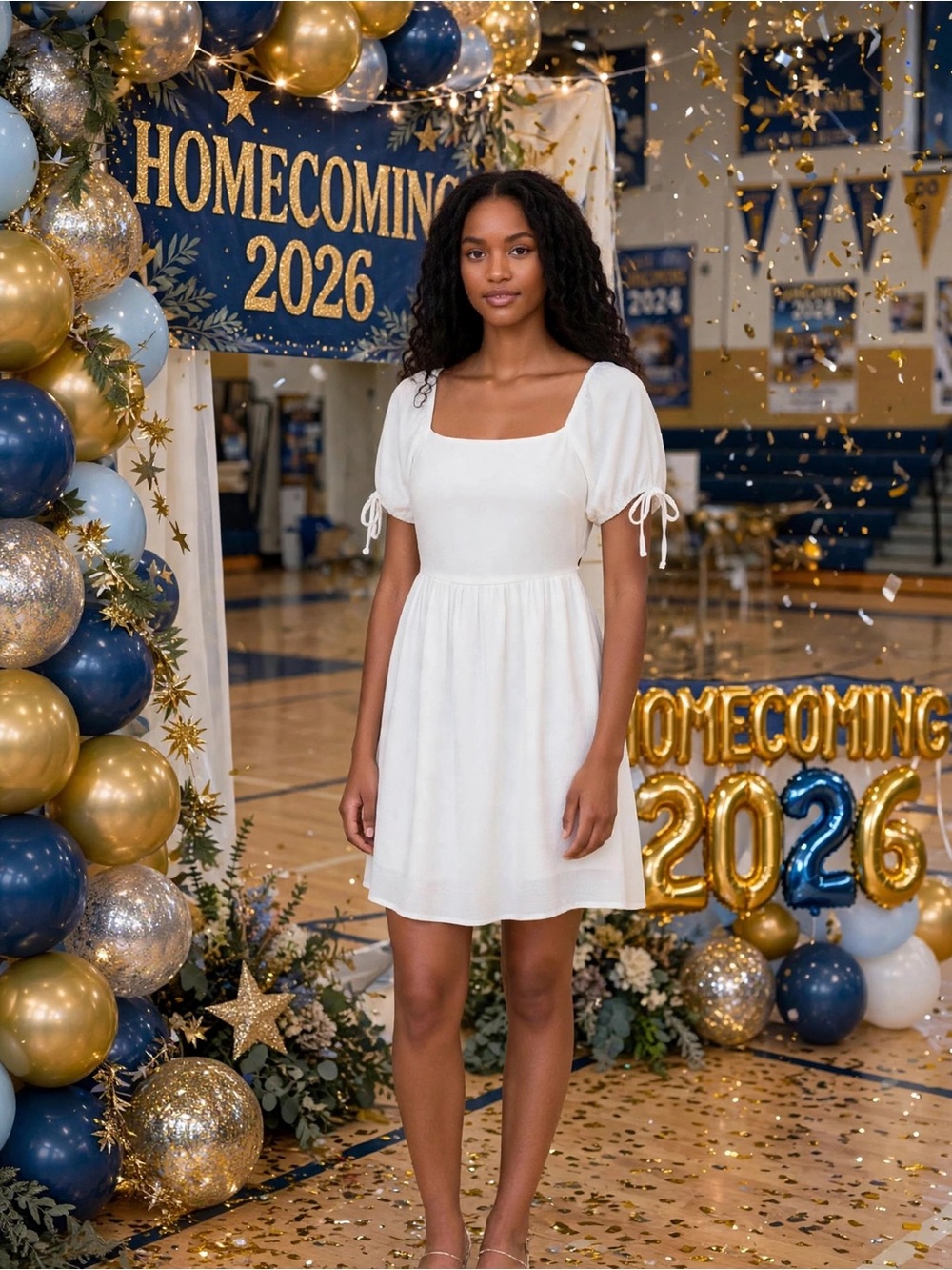 NWT Your Favorite White Tie Back Babydoll Dress L Homecoming FLAW Hanger Stress